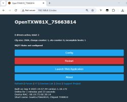 OpenTXW81X web interface at 192.168.4.1 with configuration options