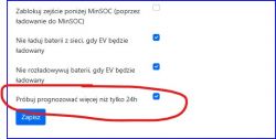 Zrzut ekranu z ustawień optymalizatora z zaznaczoną opcją Próbuj prognozować więcej niż tylko 24h