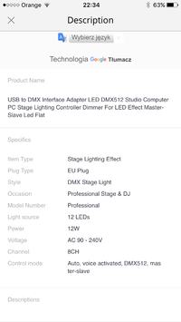 Wybór interfejsu USB DMX 512 do sterowania 3 parami w Freestylerze