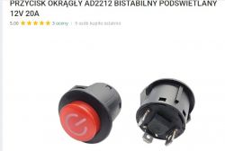 Podświetlany przycisk bistabilny AD2212 z czerwonym symbolem włączania.