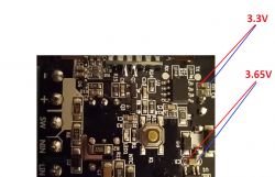Interior of an electronic circuit with voltage labels