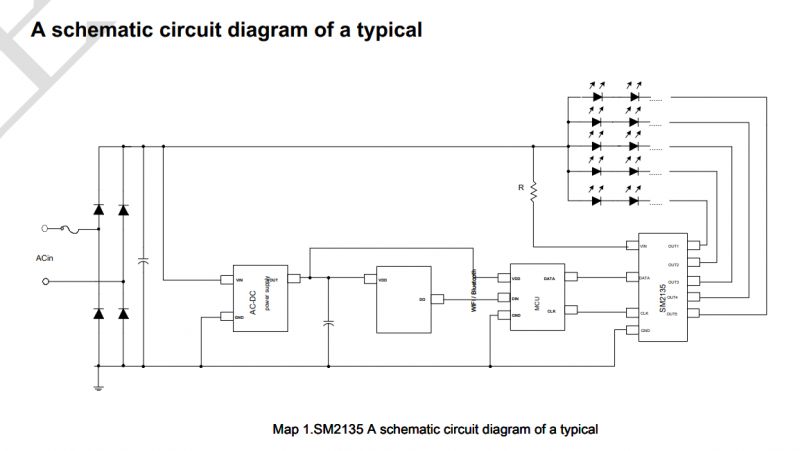 Schematic circuit diagram of SM2135 with LED elements