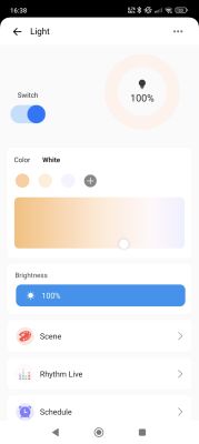 eWeLink app screen with smart bulb turned on and brightness set to 100%