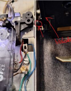 Zbliżenie wnętrza mechanizmu szuflady MDS-442 z widocznym elementem blokującym.
