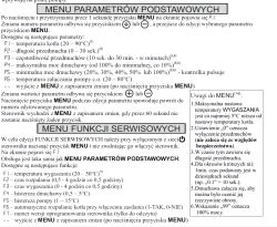 Menu funkcji serwisowych z parametrem F5: histereza pompy (1–15°C)