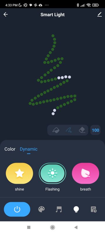 LED Animation Control Panel in Smart Light App App interface for controlling holiday decorations with LED animation settings displayed on screen.