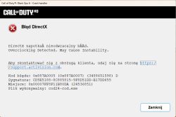Komunikat błędu DirectX w grze Call of Duty: Black Ops 6