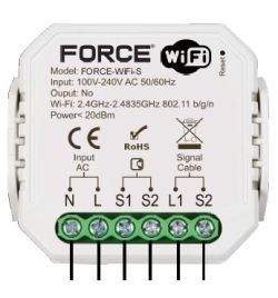 Moduł WiFi FORCE-WiFi-S z oznaczeniami wejść i wyjść sygnałowych