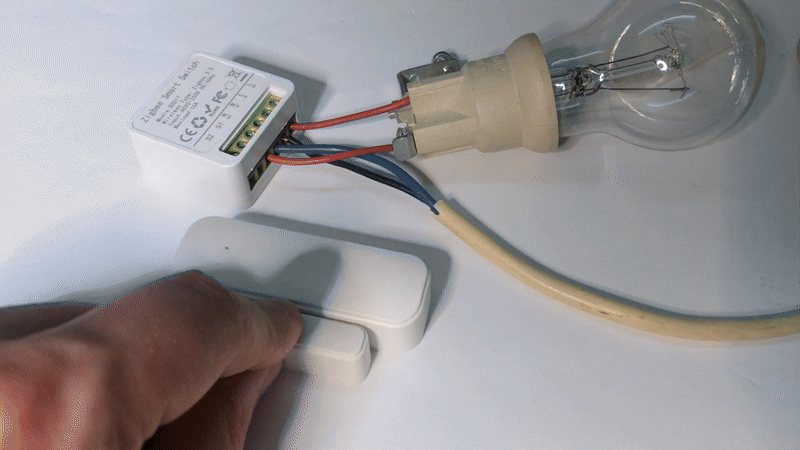 Light Automation with Door Sensor Door sensor and Zigbee relay used for automating light activation.