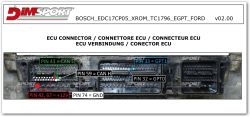 ECU connector with labeled pins for CAN, GPT, power and ground, Dimsport branding visible.