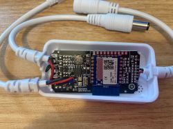 Opened LED Controller with CB3S/BK7231N Module LED controller with CB3S/BK7231N module in an open plastic case, visible PCB and wires.