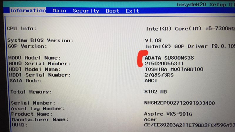 Acer VX5-591G-58TC nie wykrywa dysku Adata SU800 m.2 w zarządzaniu dyskami