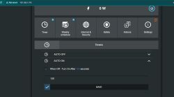 Smart socket control panel with the AUTO ON feature selected.