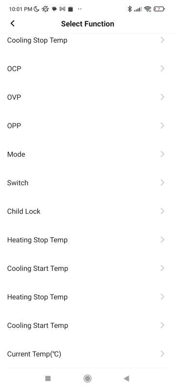 List of Functions in Mobile App Screenshot showing a list of functions in a mobile app.