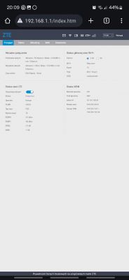 Screenshot of the network interface of a ZTE LTE router.