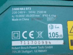 Bosch Power Tool Nameplate Nameplate of a Bosch power tool with technical data and markings.