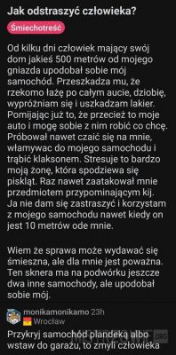 Tekst opisuje historię o osobie, która denerwuje się na mieszkańca, oskarżając go o niszczenie samochodu.