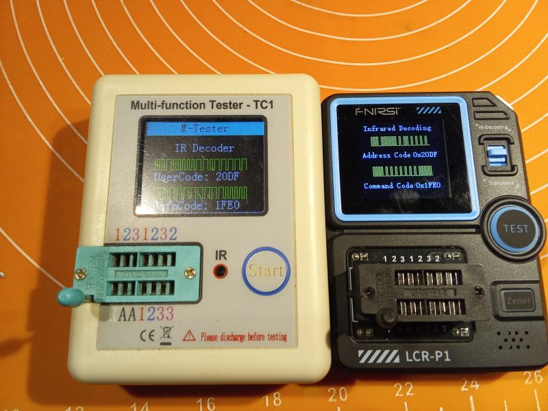 Porównanie testerów elementów elektronicznych TC-1 i LCR-P1 podczas dekodowania IR