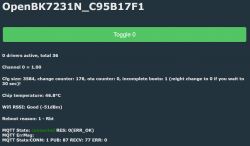 Screenshot of the OpenBK7231N user interface showing system information and a toggle option.