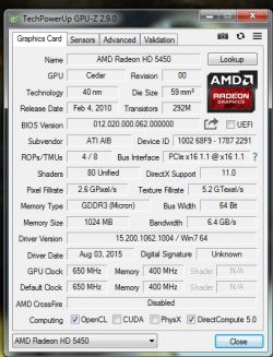 Karta graficzna AMD RODEON 5450 HD przydziela mniej pamięci