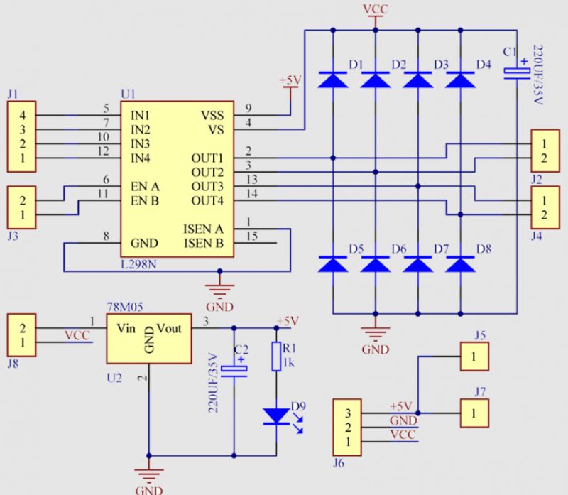 Electrical Schematic for L298N L298N wiring schematic with motors.