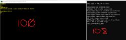 Screenshot of RealTerm program console with red 108 text.