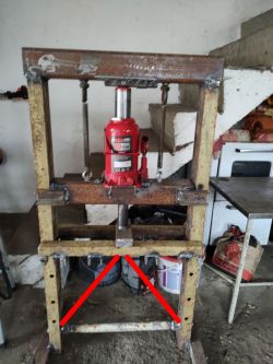 Konstrukcja prasy hydraulicznej 20t z ceowników 45x37, profil 80x80x5/6: naprawa wygiętego stołu