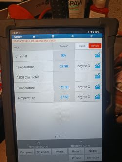 Ekran komputera diagnostycznego z danymi samochodu Seat Leon 1.9 TDI ASV.