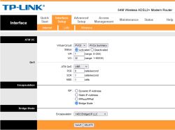 Panel konfiguracyjny routera TP-LINK z ustawieniami połączenia w trybie Bridge Mode.
