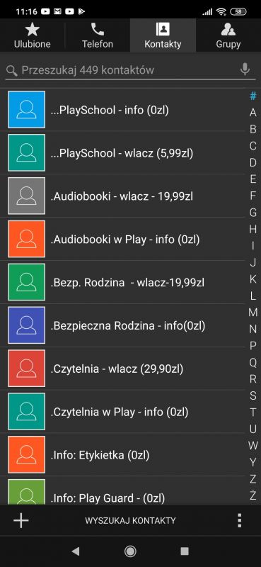 Usuwanie niechcianych kontaktów z listy w Xiaomi Redmi 8 Pro, Android 9, MiUI