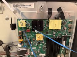 TP.MT9602.PB835 mainboard in Vivax 50UHD TV with visible heatsinks and connectors