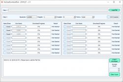 Screenshot of FactoryDownloadTool - 20191227 - v1.1 with a list of COM ports and download status