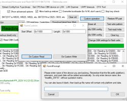Screenshot of software for downloading and flashing firmware on BK7231T/BK7231N devices with open configuration windows.