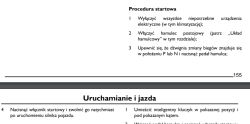 Fragment instrukcji obsługi samochodu z procedurą startową i uruchamianiem pojazdu