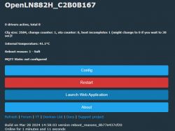 Screenshot of a user interface with a Restart button and diagnostic information.