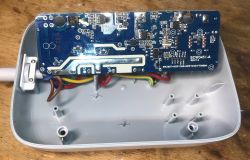 Interior of QC USB LDNIO SEW3452 Power Strip Interior of a disassembled power strip showing the circuit board.