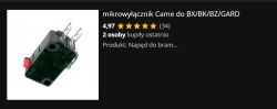 Czarny mikrowyłącznik Came z czerwonym przyciskiem i trzema metalowymi złączami