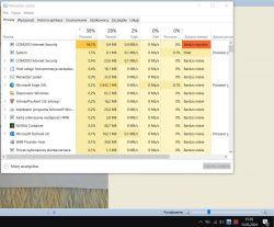 Zrzut ekranu Menedżera zadań Windows pokazujący użycie zasobów przez różne programy.