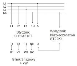 Jak podłączyć grzybek ST22K1 do stycznika CL01A310T w silniku 3-fazowym?