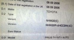 Toyota Prius NHW20R - Rozpiska pinów radia 86120-47230 Pioneer Typ C