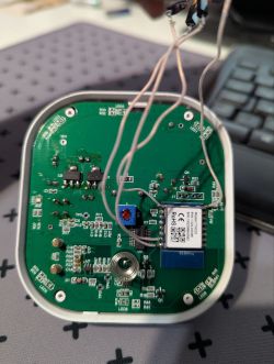 Printed circuit board with electronic components and connected wires