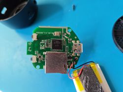 A9 Camera PCB with Connected Battery Close-up of the A9 camera PCB with visible components and connected battery.