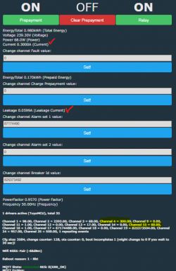 Screenshot of a configuration panel with current, voltage, and power readings.