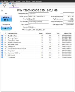 Zrzut ekranu z programu diagnostycznego pokazującego stan dysku SSD PNY CS900