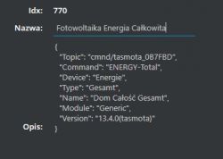 Screenshot of Tasmota data related to energy monitoring.