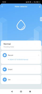 Water Detector App - Normal State Screenshot of a water detection app showing the status Normal.