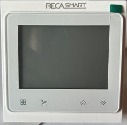 Beca Smart Thermostat - Control Panel Control panel of a Beca Smart thermostat with LCD screen and touch buttons.