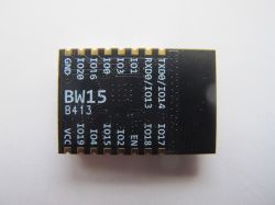Image of the Bity BW15 electronic module with visible connectors and pin labels.