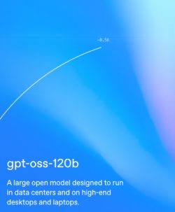 Niebieski gradient z tekstem „gpt-oss-120b” i opisem modelu AI