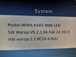 System screen displaying the WIWA H265 MINI LED model and software and hardware version.